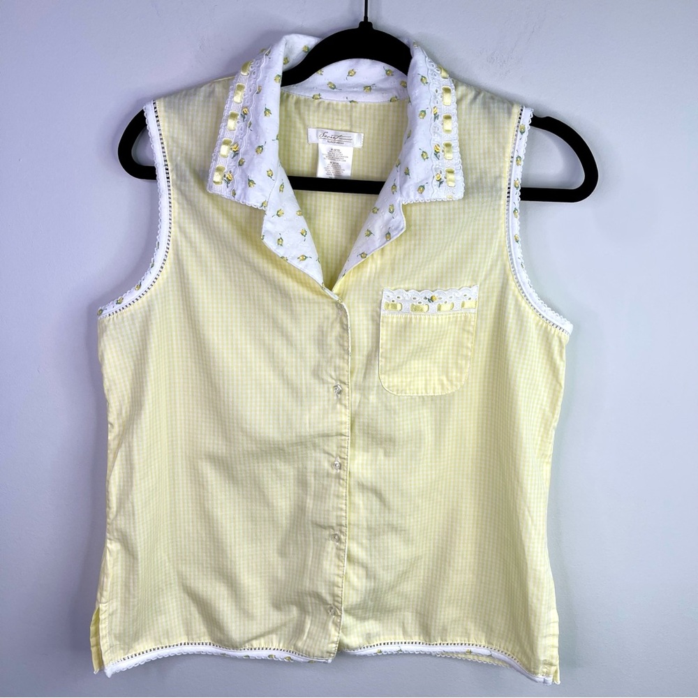 Secret Treasures Yellow and White Gingham Pajama Set With Flowers Size M - Picture 4 of 10